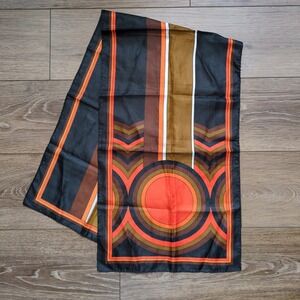 Vtg 70s Totes Rain Scarf Black Orange Brown Mod Retro Geometric Retangle 13x46
